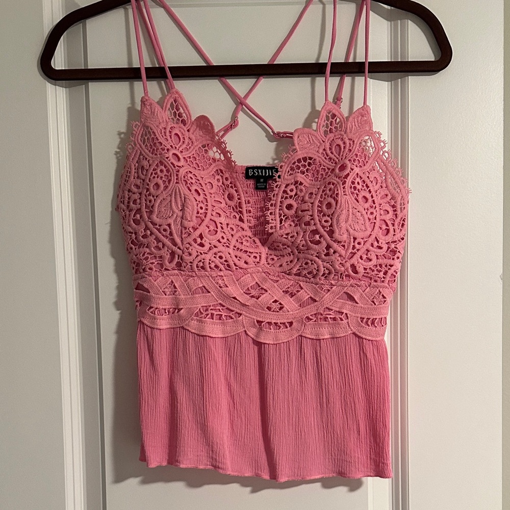Pink Crochet Lace Cami Top by